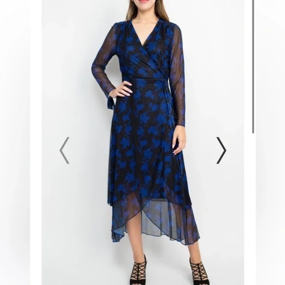 New Laundry by Shelli Segal Womens Mesh Wrap Dress Size 6 Black/Azure High Low‎